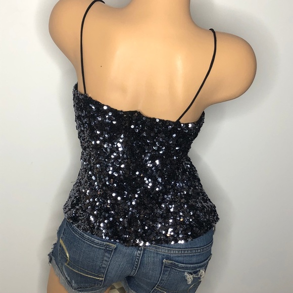 CACHE sequin black asymmetrical top S - Picture 5 of 8